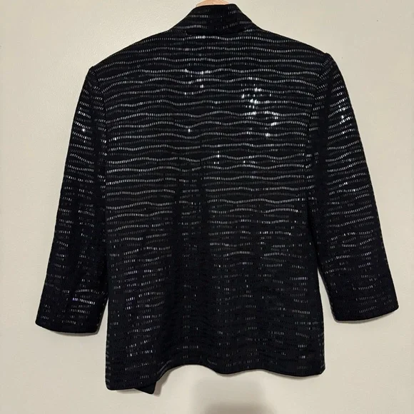 St. John Evening Black Textured Open-Front Blazer Embellished Buttons Size 2 - Picture 9 of 15